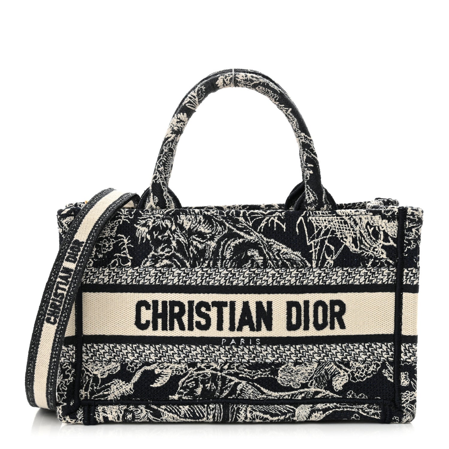 Christian Dior Canvas Embroidered Toile De Jouy Reverse Mini Book Tote With Strap Blue Multicolor 1 of 12