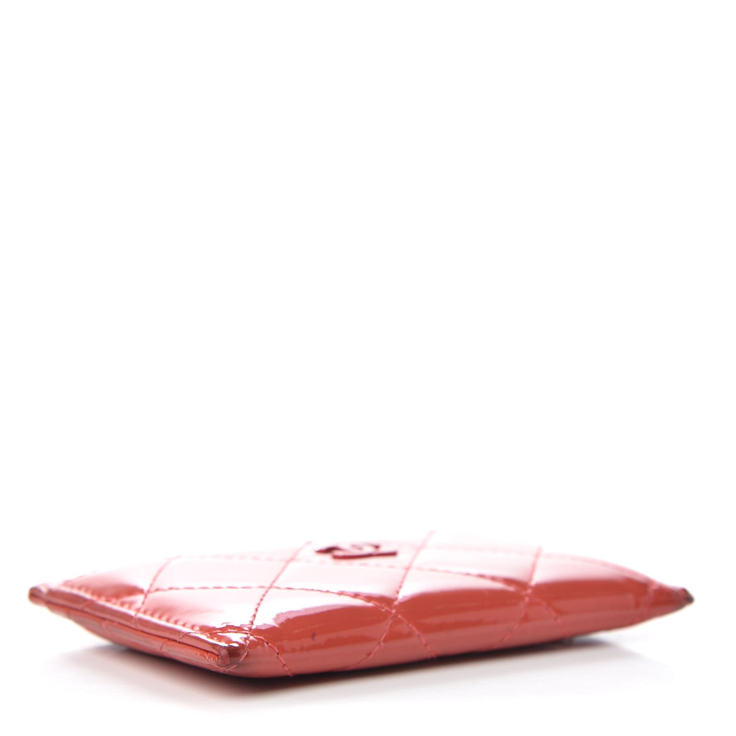 Patent Calfskin Quilted Card Holder Coral