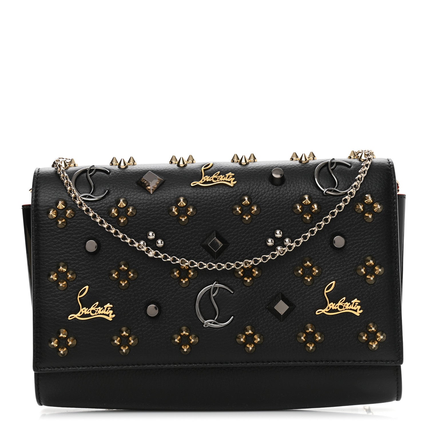 Christian Louboutin Grained Calfskin Spikes Loubinthesky Paloma Wallet On Chain Black Multimetal 1 of 11