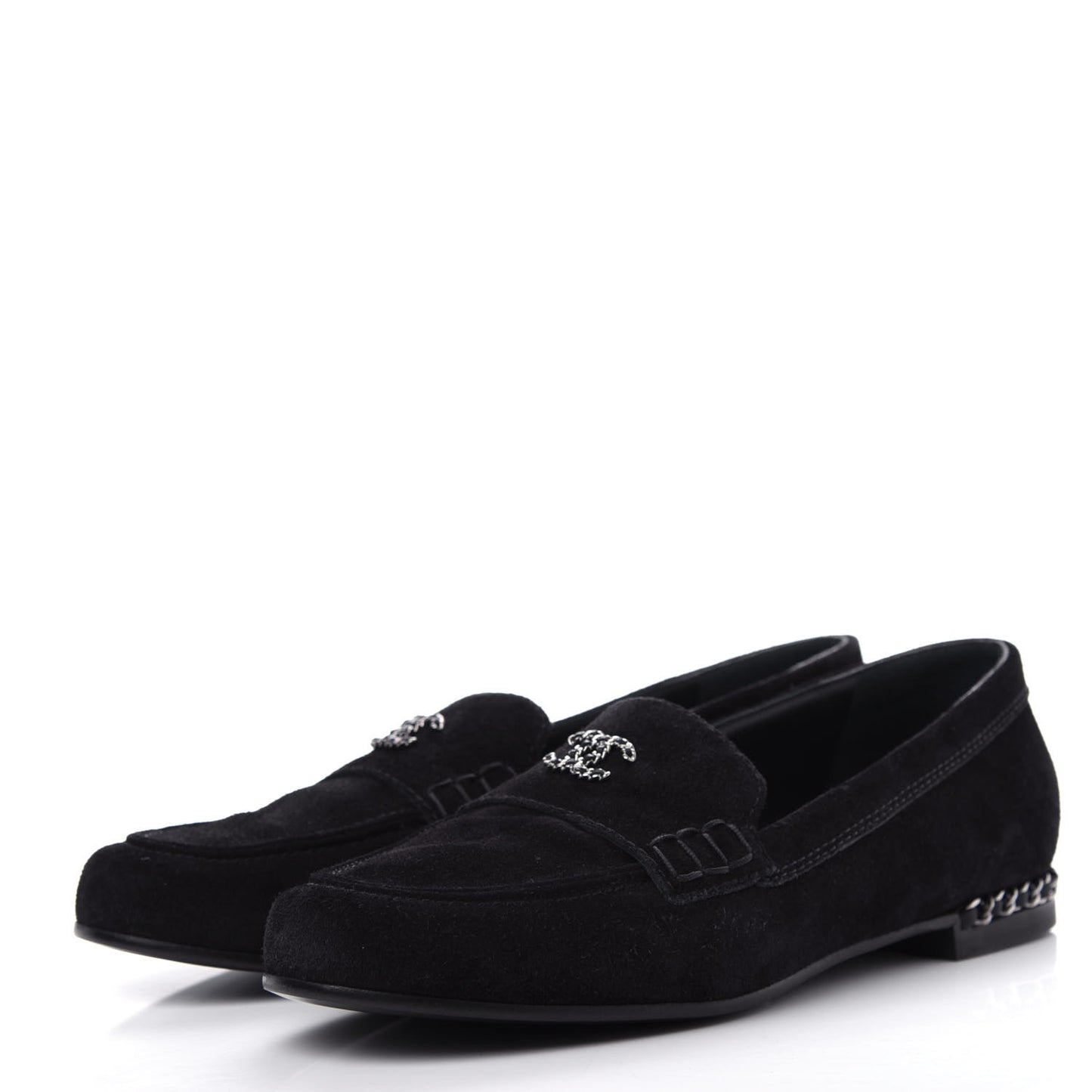 Suede Lambskin CC Chain Mocassin Loafers 40 Black