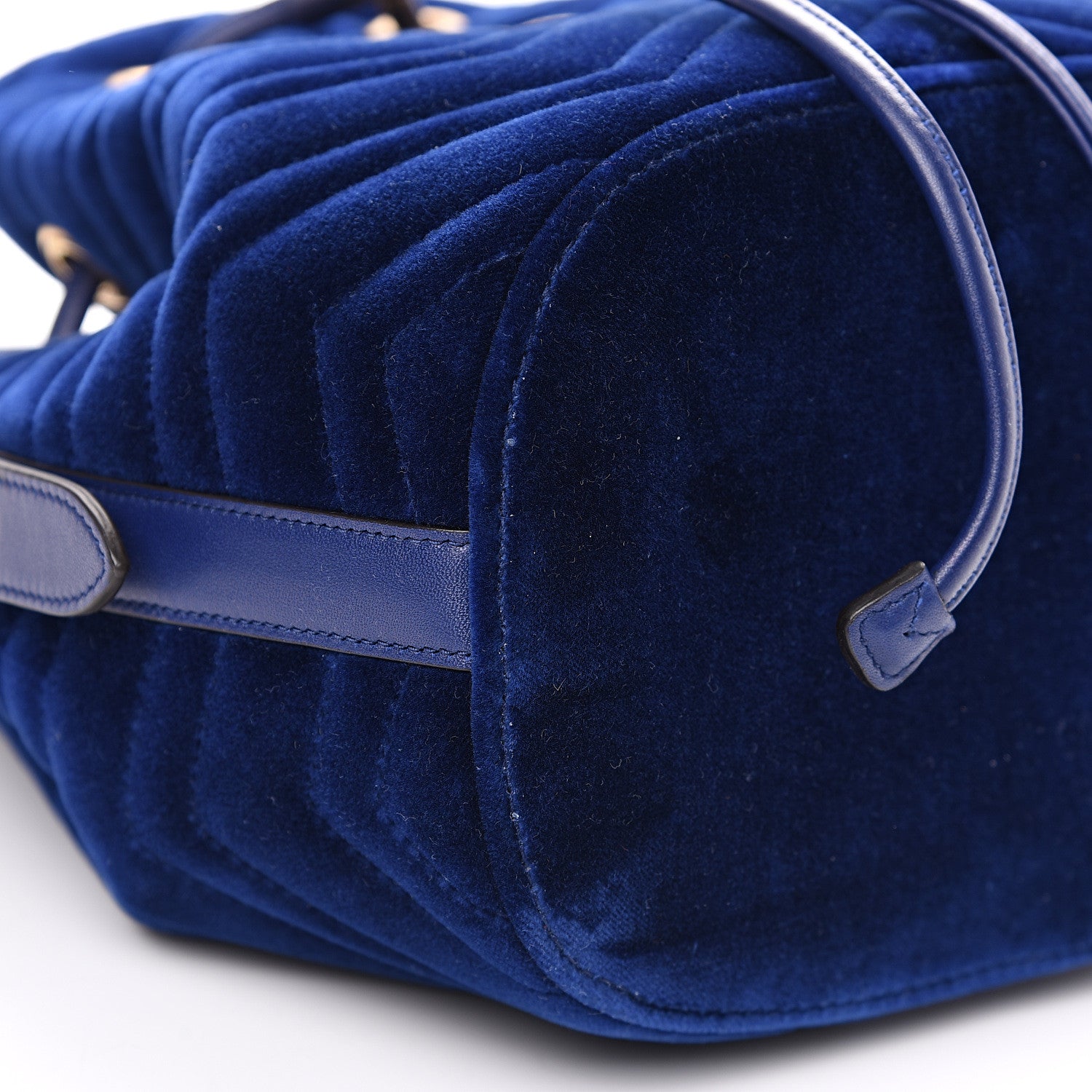 Gucci Velvet Matelasse GG Marmont Bucket Bag Cobalt Blue 7 of 9