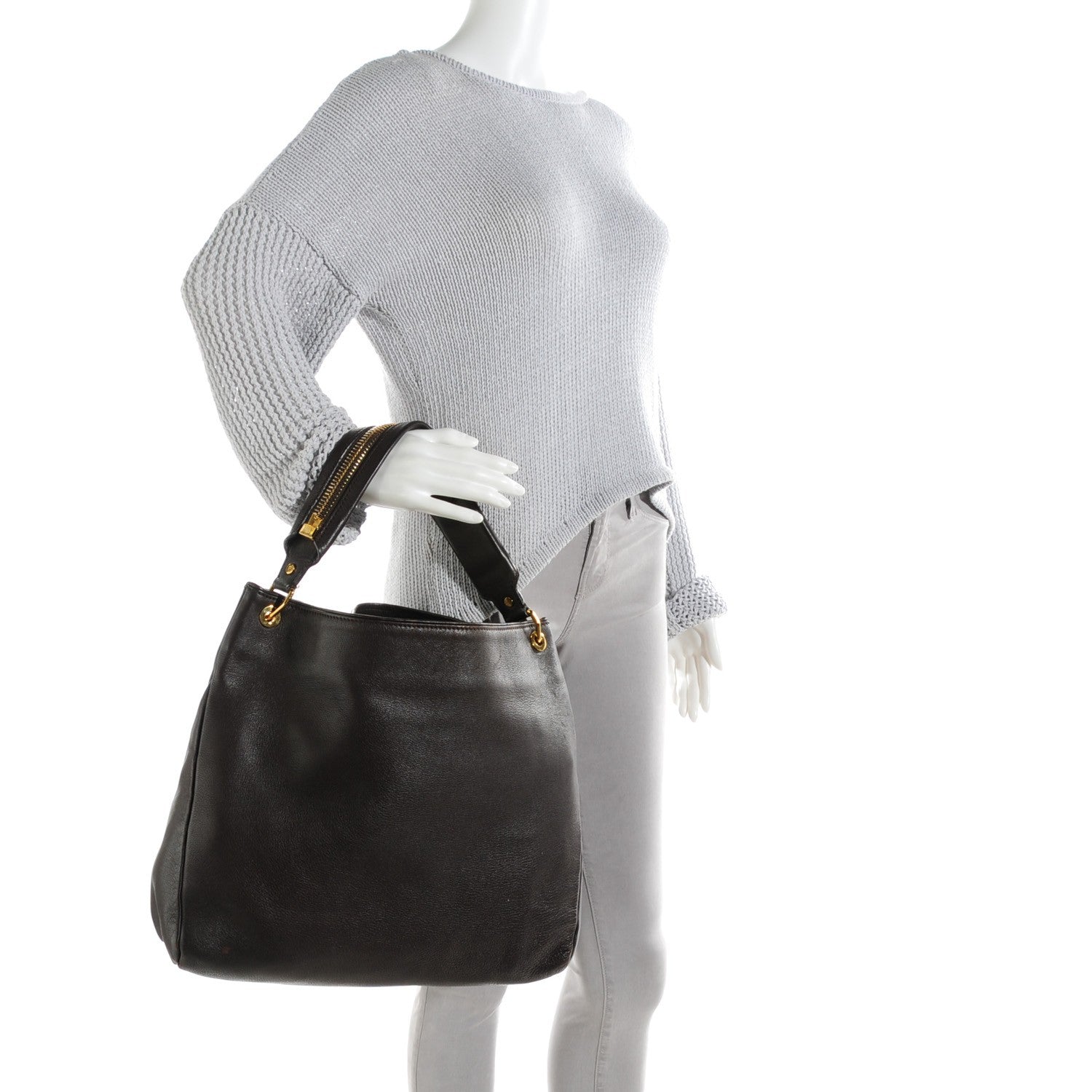 Tom Ford Calfskin Zipper Strap Hobo Brown 2 of 8