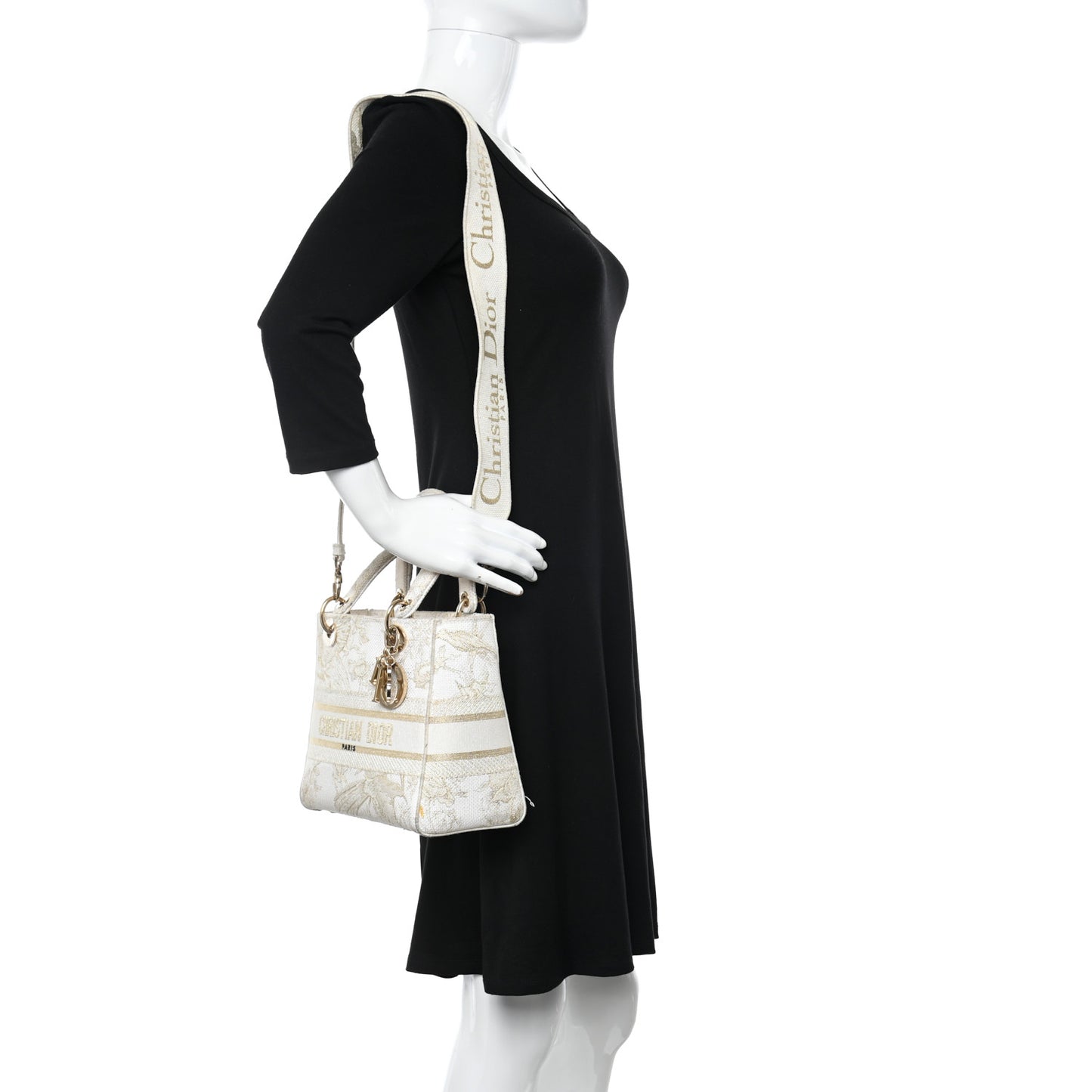 Canvas Embroidered Jardin D'Hiver Medium Lady D-Lite White Gold