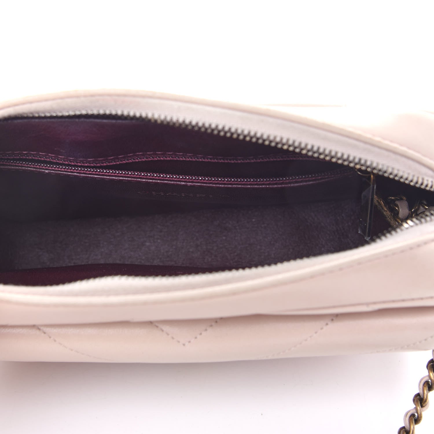 Chanel Shiny Lambskin Chevron Stitched Small Coco Camera Case Beige 5 of 12