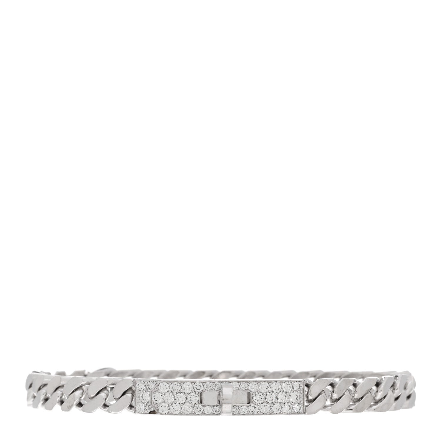 Hermes 18K White Gold Diamond TPM Kelly Gourmette Bracelet ST 1 of 4