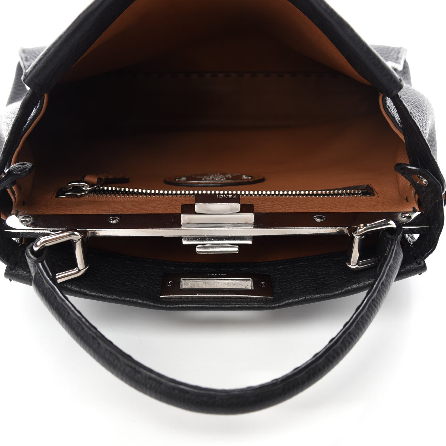 Fendi Cuoio Romano Selleria Bi-Color Medium Peekaboo Iconic Satchel Black Mou 5 of 15