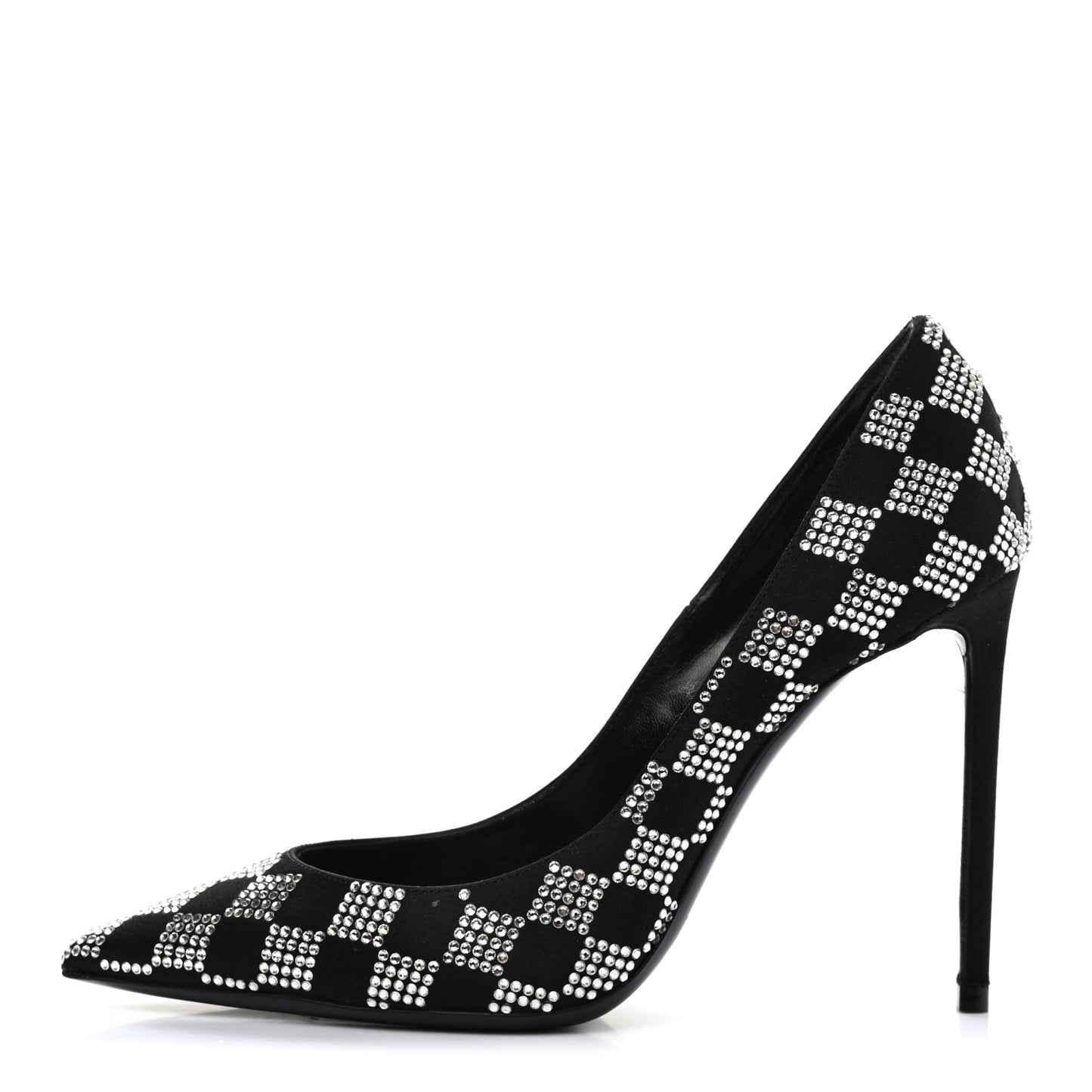 Satin Crystal Embellished Checkered Zoe 105 Pumps 36.5 Black