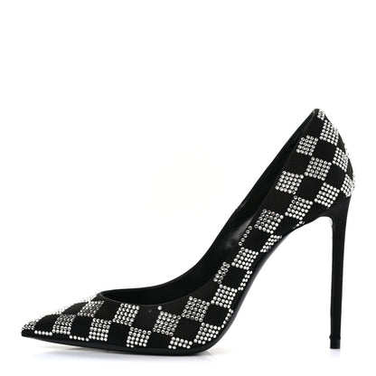 Saint Laurent Satin Crystal Embellished Checkered Zoe 105 Pumps 36.5 Black 1 of 13