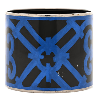 Hermes Enamel Printed Mega Wide Balcons du Guadalquivir Bracelet 65 Black Blue 1 of 4