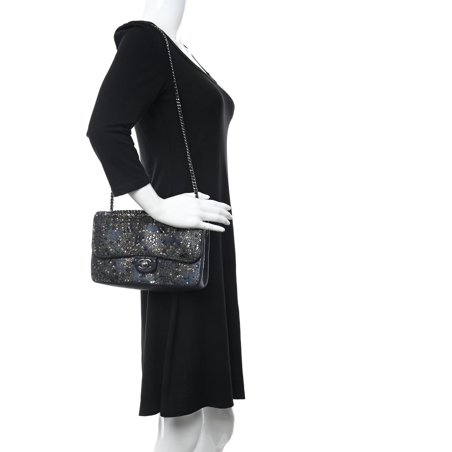 Chanel Oxidized Goatskin Strass Buonasera Medium Flap Dark Blue 3 of 10