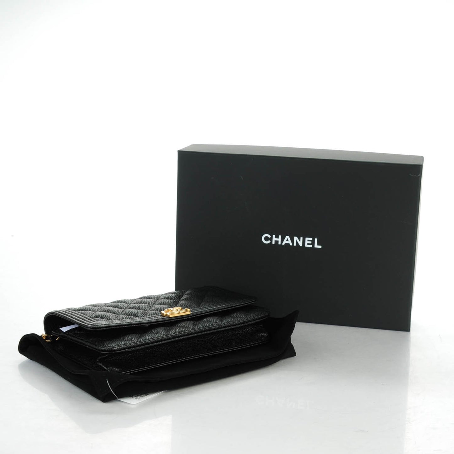 Caviar Quilted Boy Wallet On Chain WOC Black