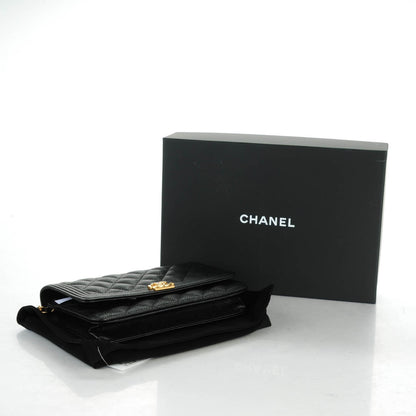 Chanel Caviar Quilted Boy Wallet On Chain WOC Black 4 of 8