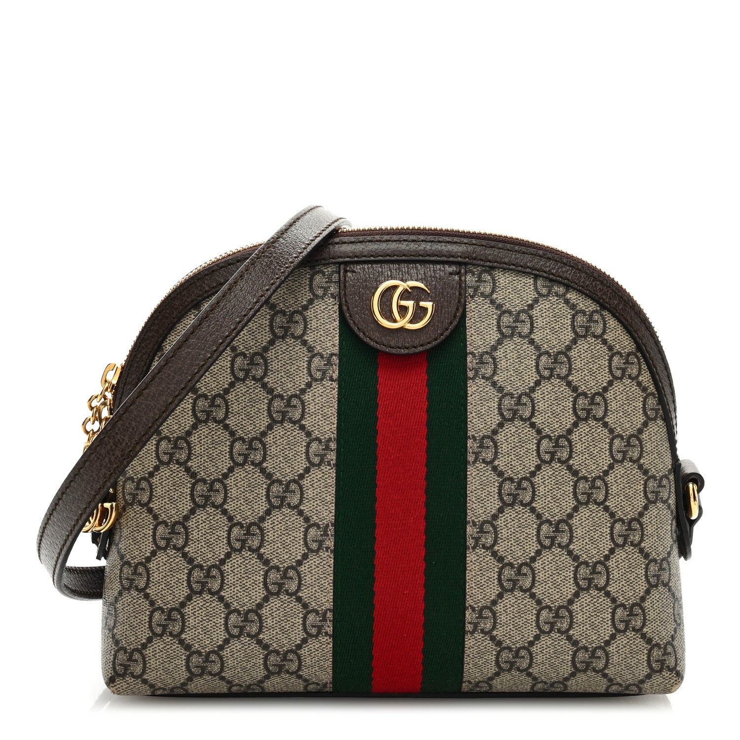 Gucci GG Supreme Monogram Textured Dollar Calfskin Web Small Ophidia Dome Shoulder Bag Beige Ebony New Acero 1 of 9
