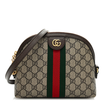 Gucci GG Supreme Monogram Textured Dollar Calfskin Web Small Ophidia Dome Shoulder Bag Beige Ebony New Acero 1 of 9