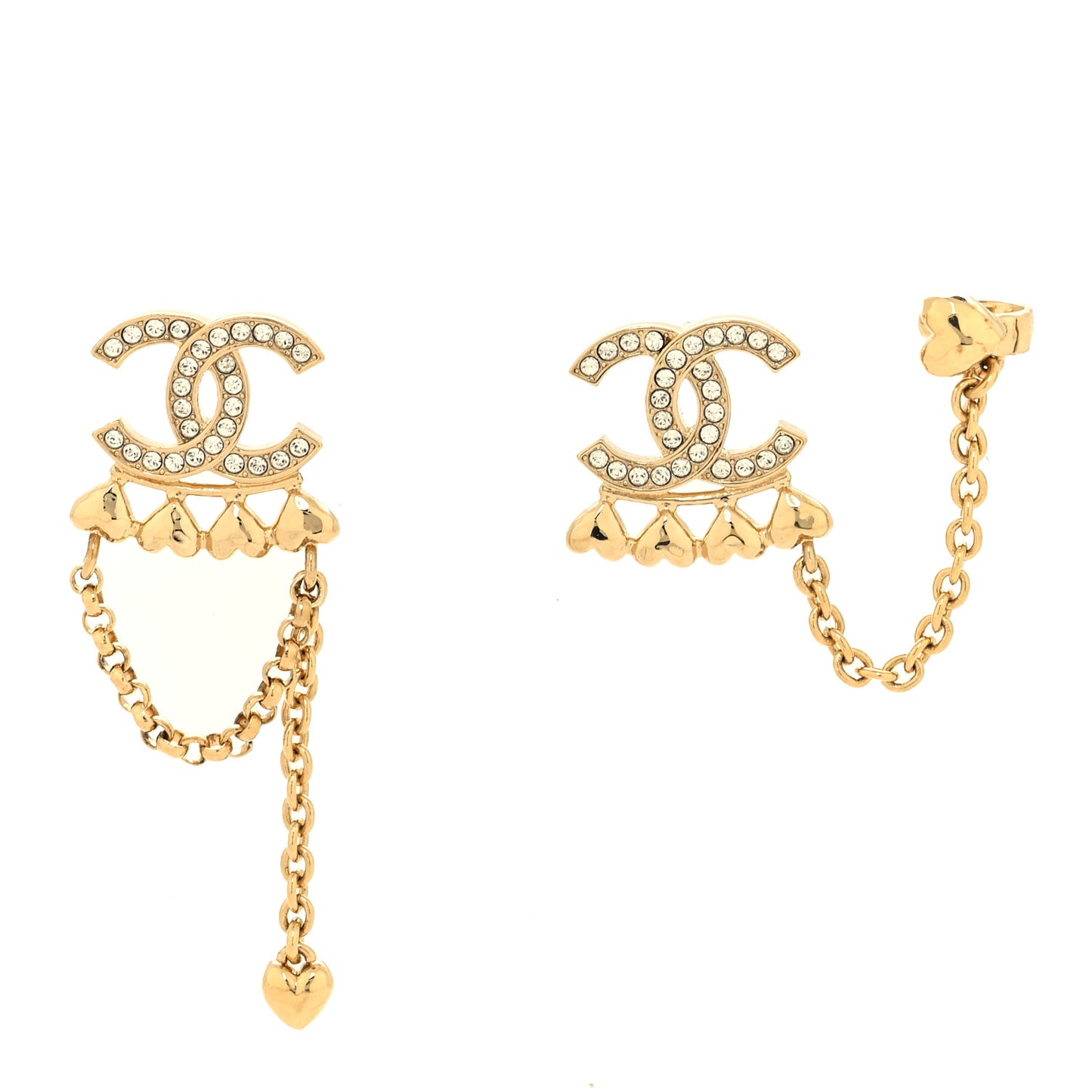 Metal Crystal CC Drop Heart Link Earrings Gold
