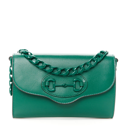 Gucci Azalea Calfskin Web Monochrome Mini Horsebit 1955 Chain Shoulder Bag Emerald 1 of 11