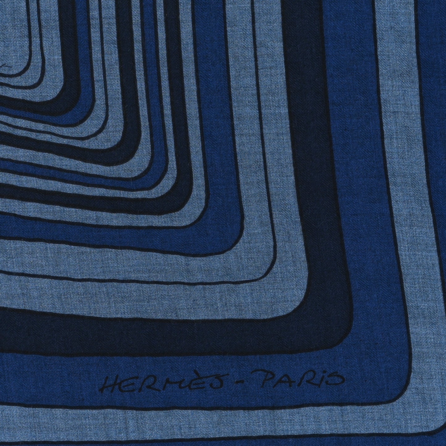 Cashmere Silk Pegase Paysage Shawl 140 Bleu Chine Marine