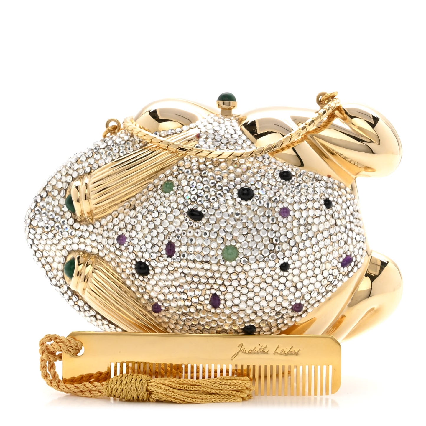 Crystal Frog Minaudiere Chain Clutch Gold