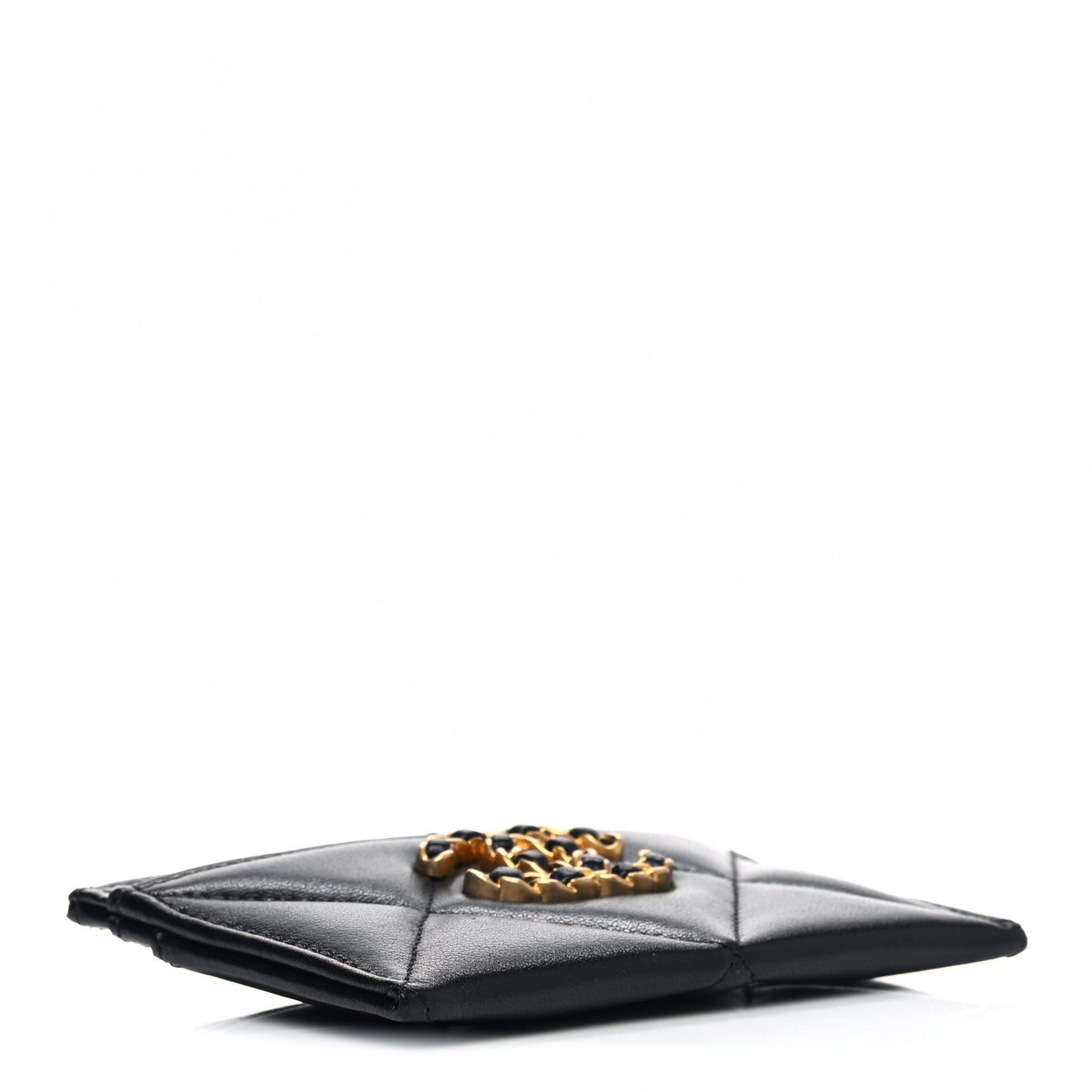 Lambskin Quilted Chanel 19 Card Holder Black
