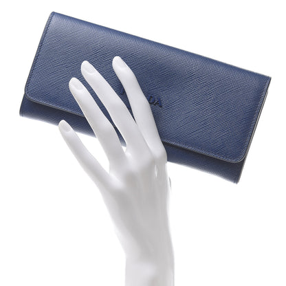 Prada Saffiano Shine Monochrome Continental Wallet Bleuette 2 of 7