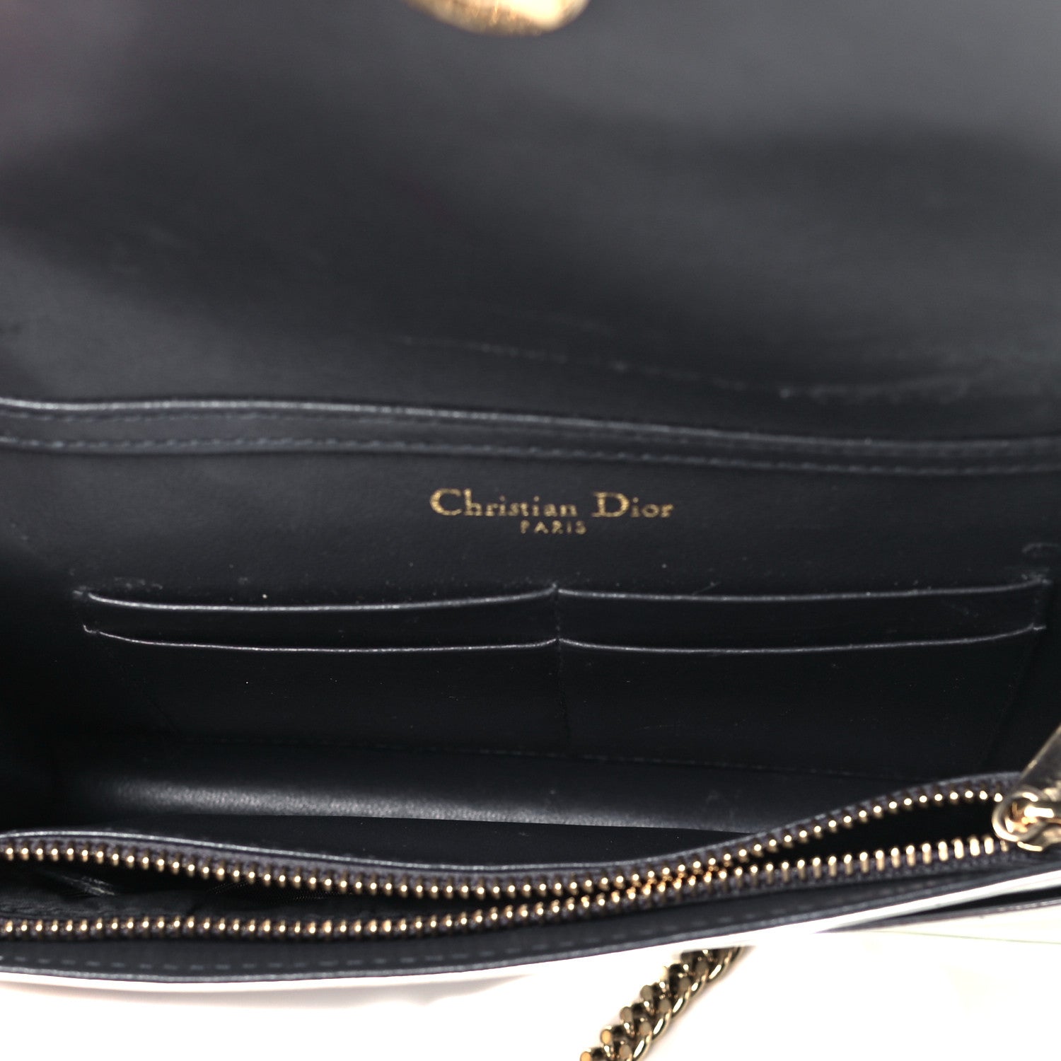 Christian Dior Metallic Patent Micro-Cannage Diorama Wallet on Chain Pouch Silver 5 of 9