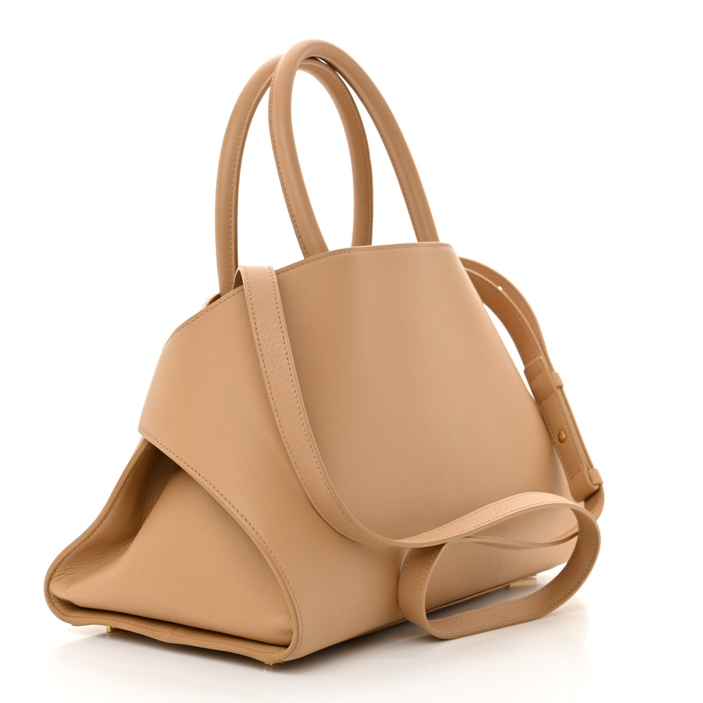 Natural Grain Calfskin Small Hug Bag Light Caramel