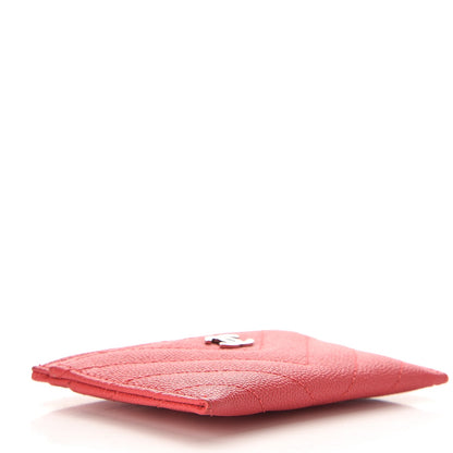 Chanel Caviar Chevron Quilted Card Holder Light Red 4 of 8