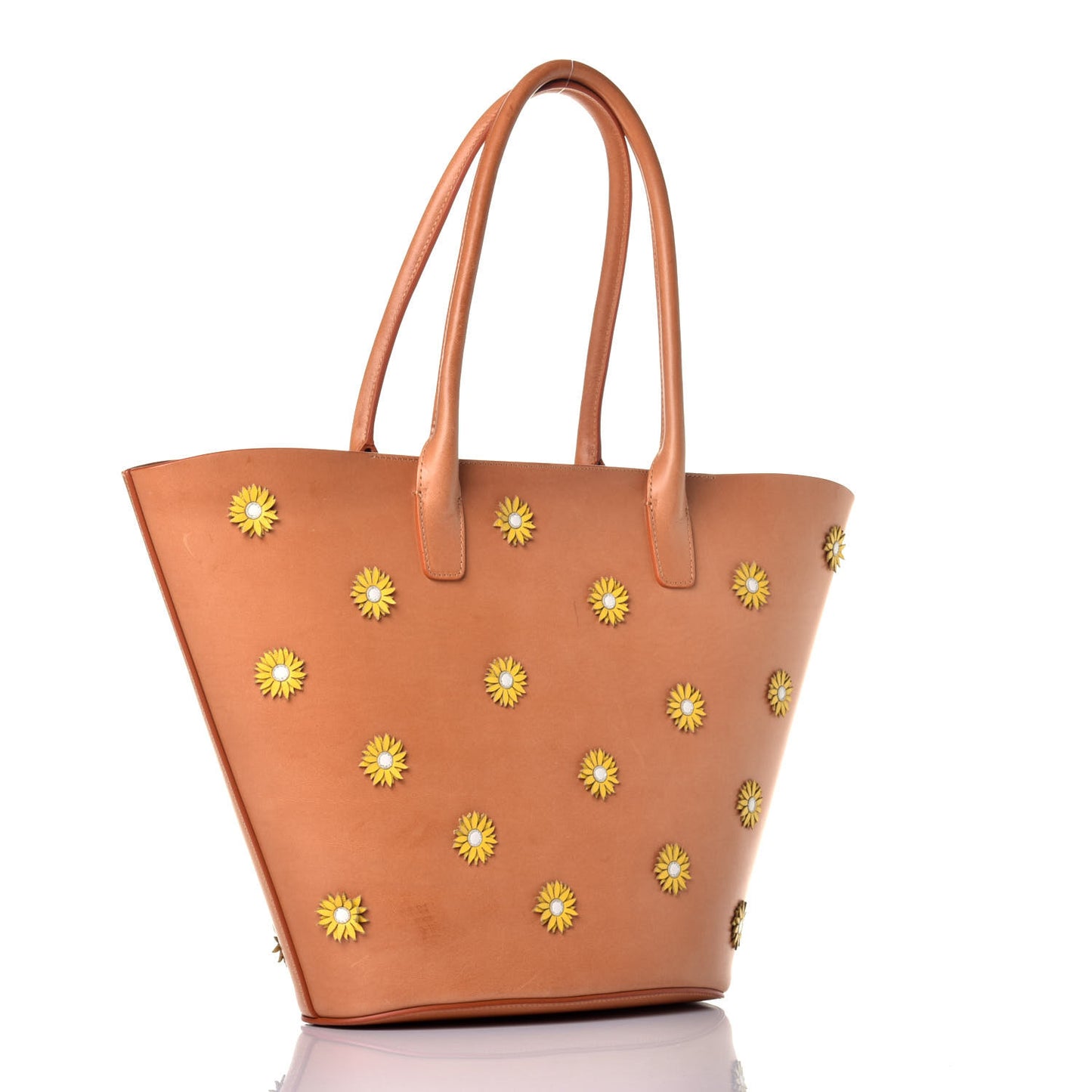 Calfskin Daisy Triangle Tote Camello