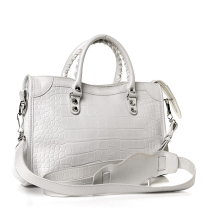 Balenciaga Matte Supple Lambskin Crocodile Embossed Classic Silver Hardware S City White 2 of 11