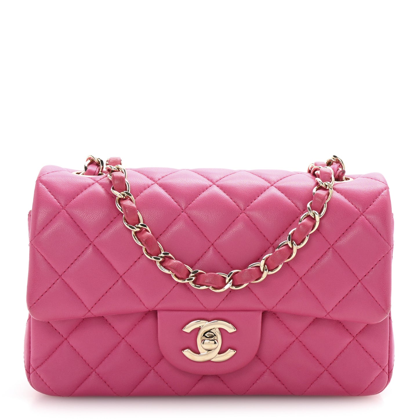 Lambskin Quilted Mini Rectangular Flap Fuchsia
