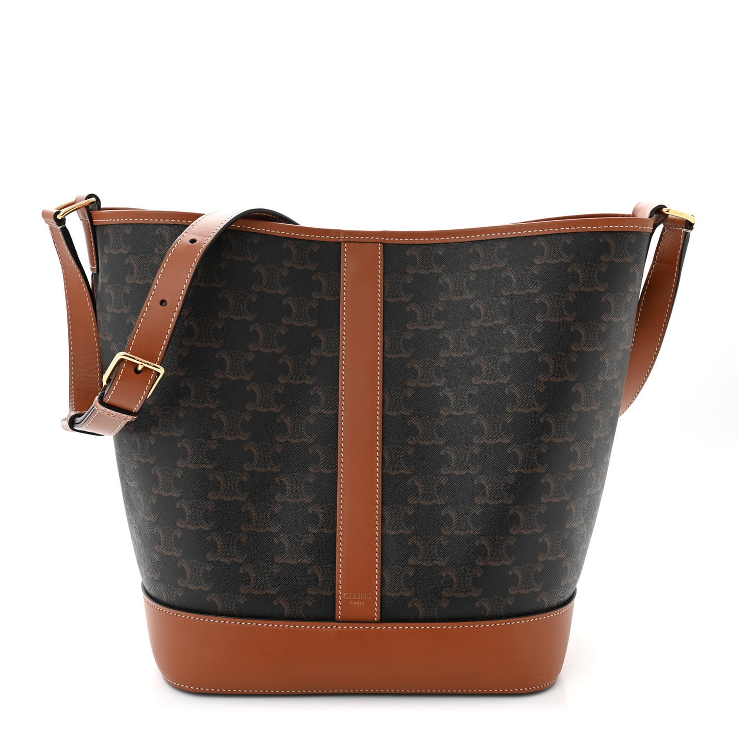 Triomphe Canvas Calfskin Medium Bucket Bag Tan