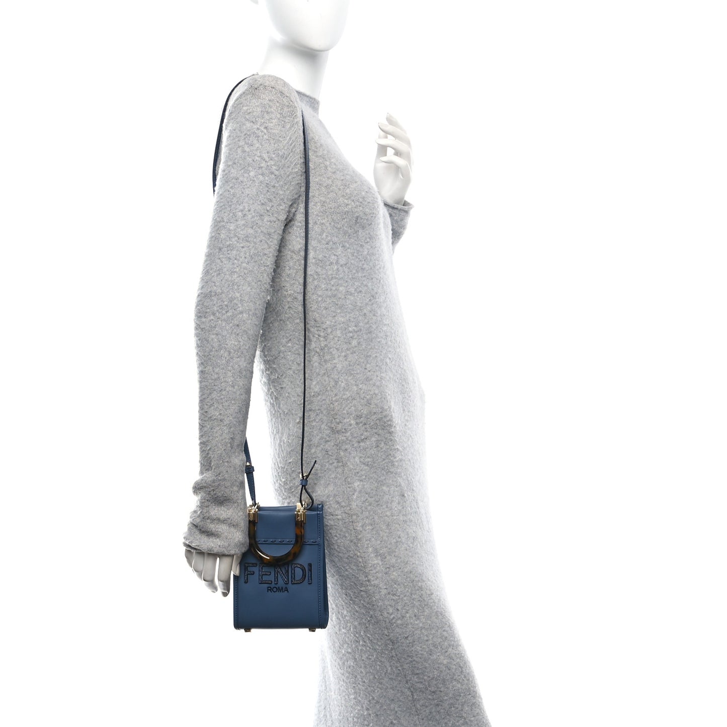 Vitello King Plexiglass Elaphe Snakeskin Print Logo Mini Fendi Sunshine Shopper Tote Mirto