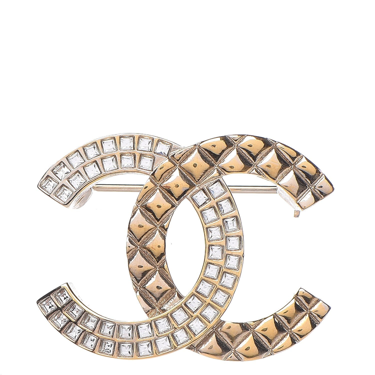 Chanel Baguette Crystal Quilted CC Brooch Gold 1 of 5