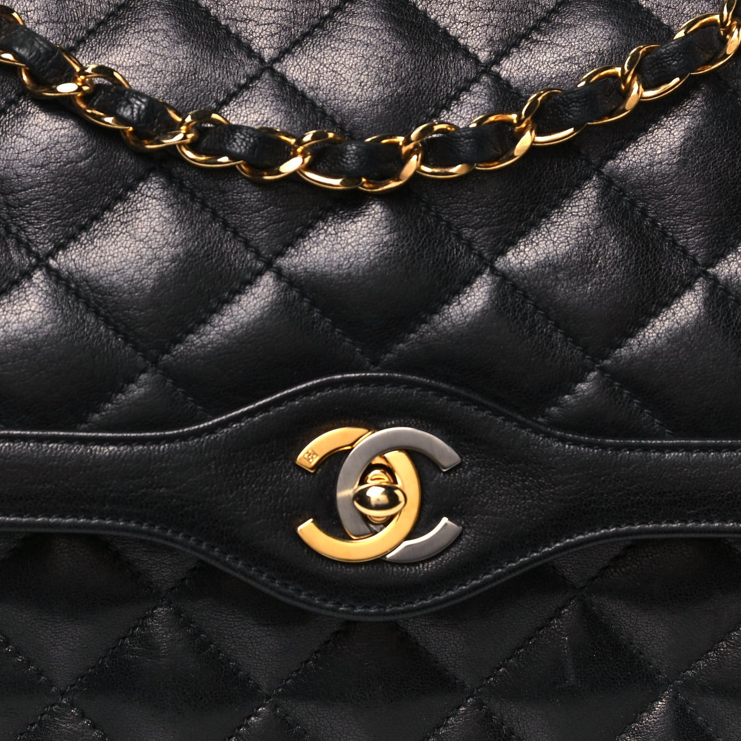 Lambskin Quilted Medium Double Flap Bag Black