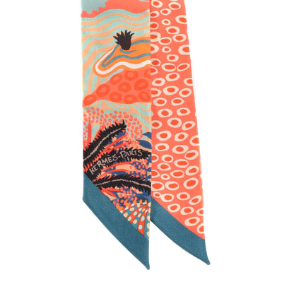 Hermes Silk Under The Waves Twilly Petrole Orange Beige 2 of 4