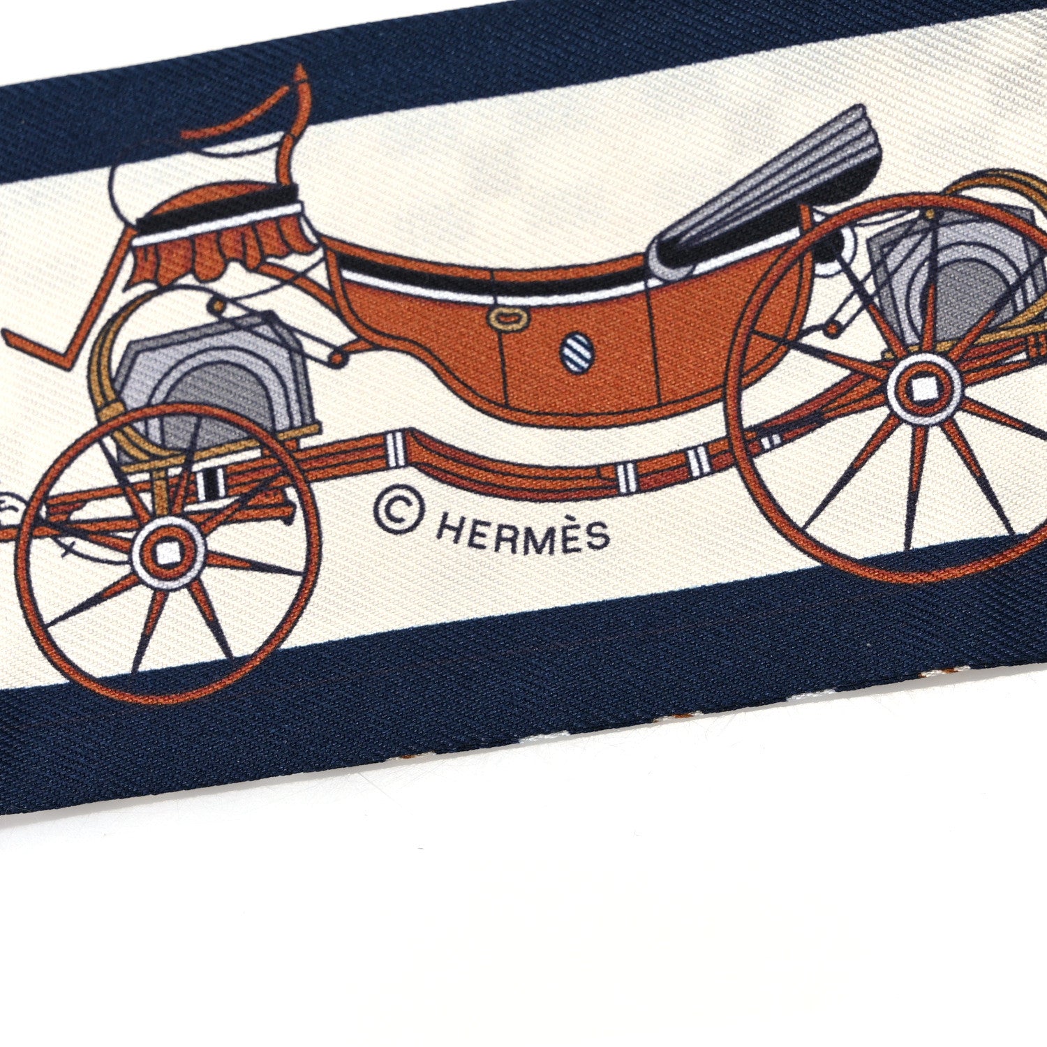 Hermes Silk Les Voitures Nouvelle Twilly Marine Caramel White 3 of 4