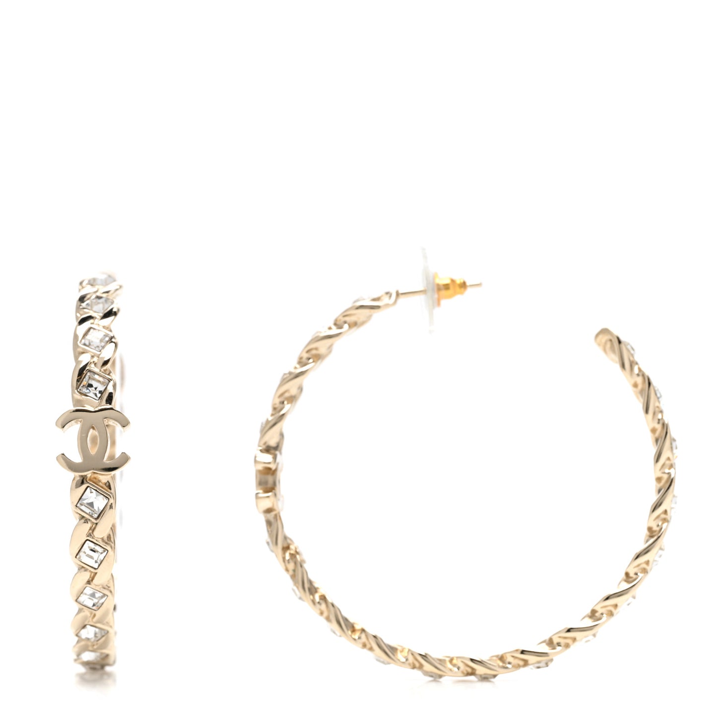 Metal Baguette Crystal High Society CC Hoop Earrings Gold