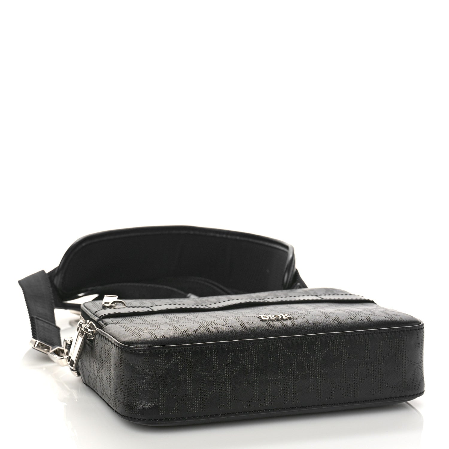 Christian Dior Calfskin Perforated Oblique Galaxy Safari Messenger Bag Black 4 of 8