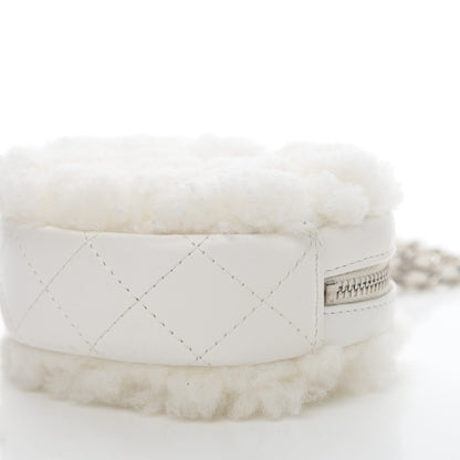 Chanel Shearling Sheepskin Lambskin Quilted Round Clutch With Chain White 9 of 10