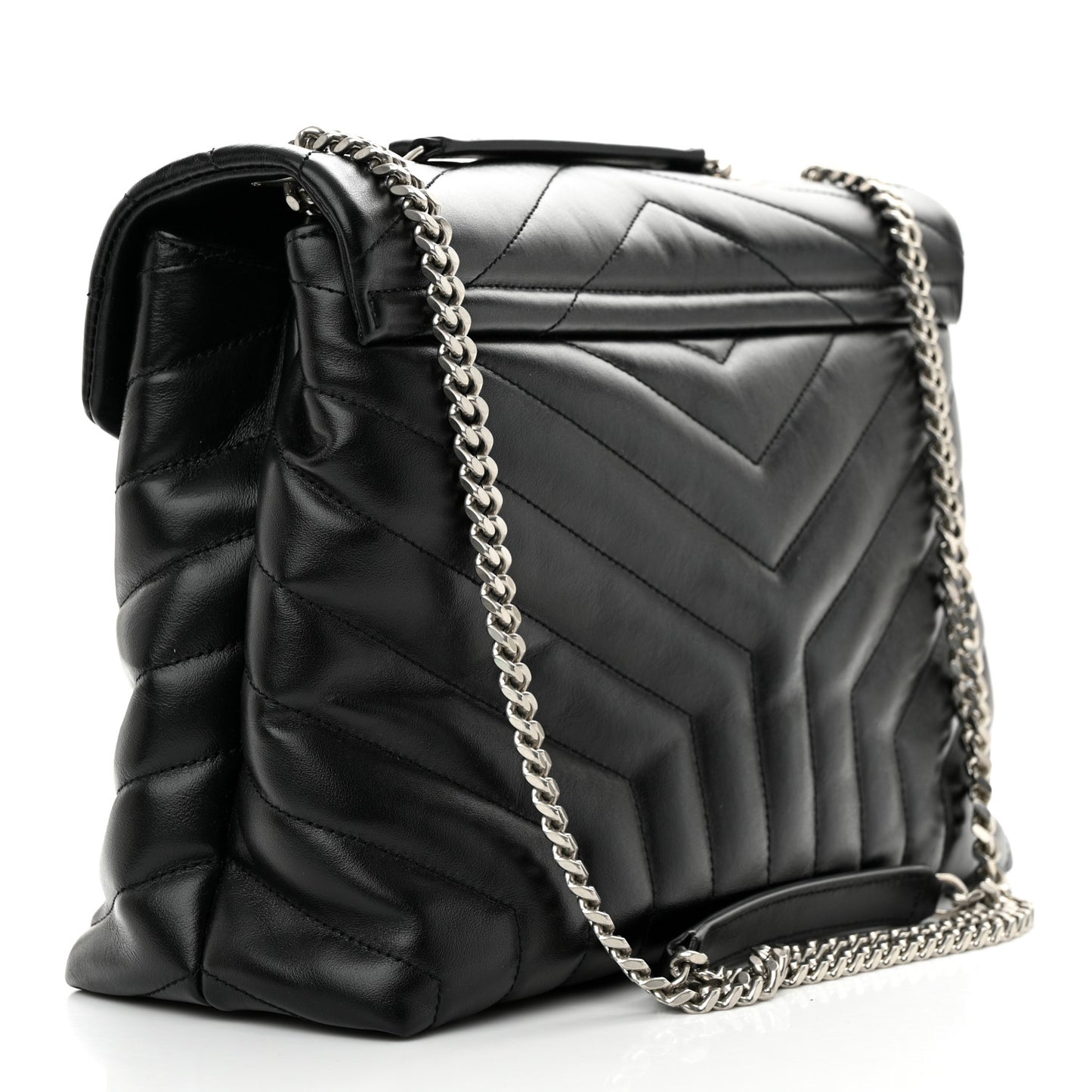 Calfskin Y Quilted Monogram Medium Loulou Chain Satchel Black