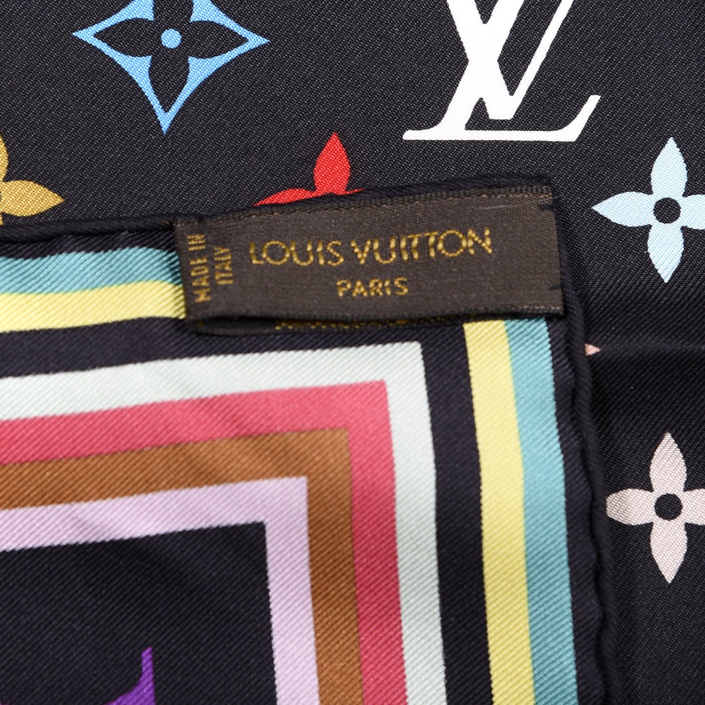 Silk Multicolor Eye Love Scarf Black
