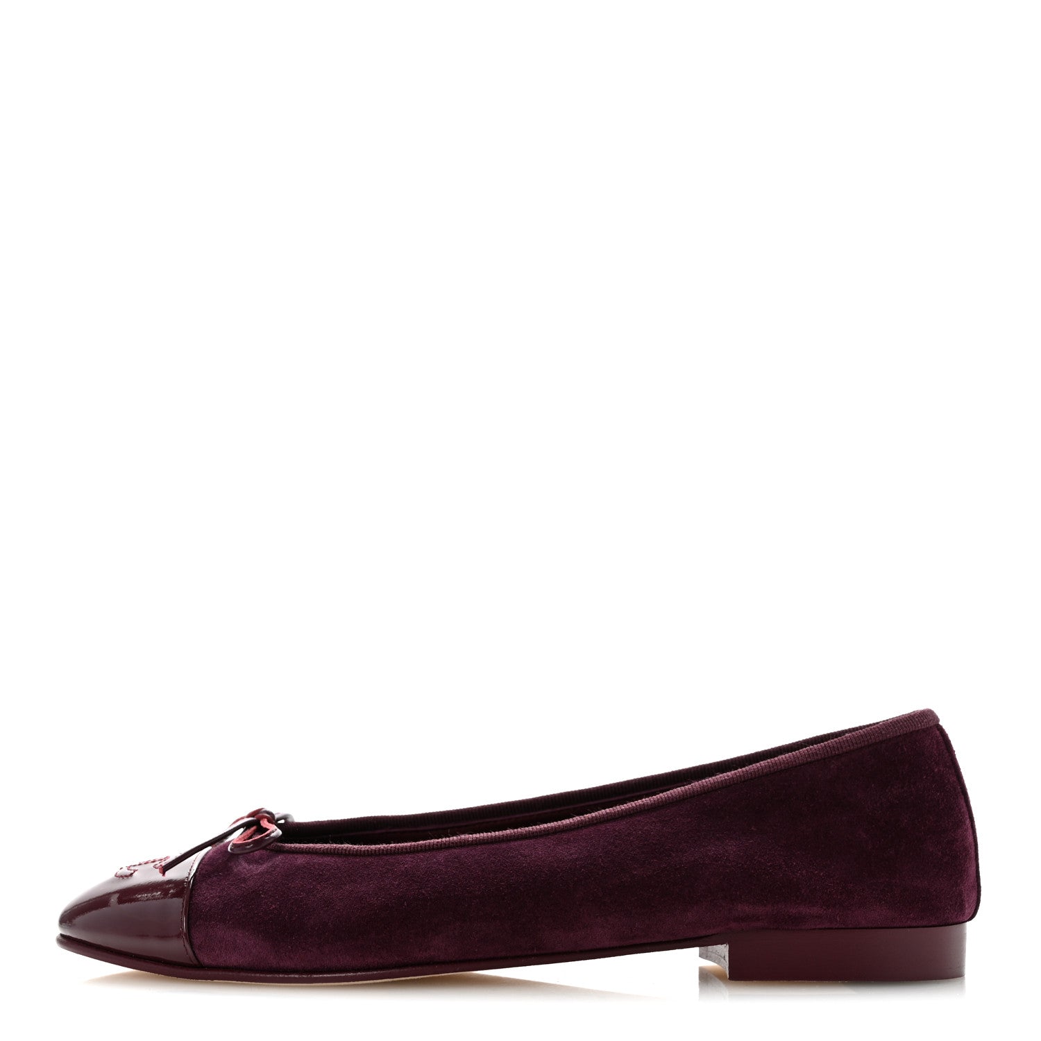 Chanel Suede Calfskin Patent Cap Toe CC Ballerina Flats 38.5 Burgundy 1 of 9