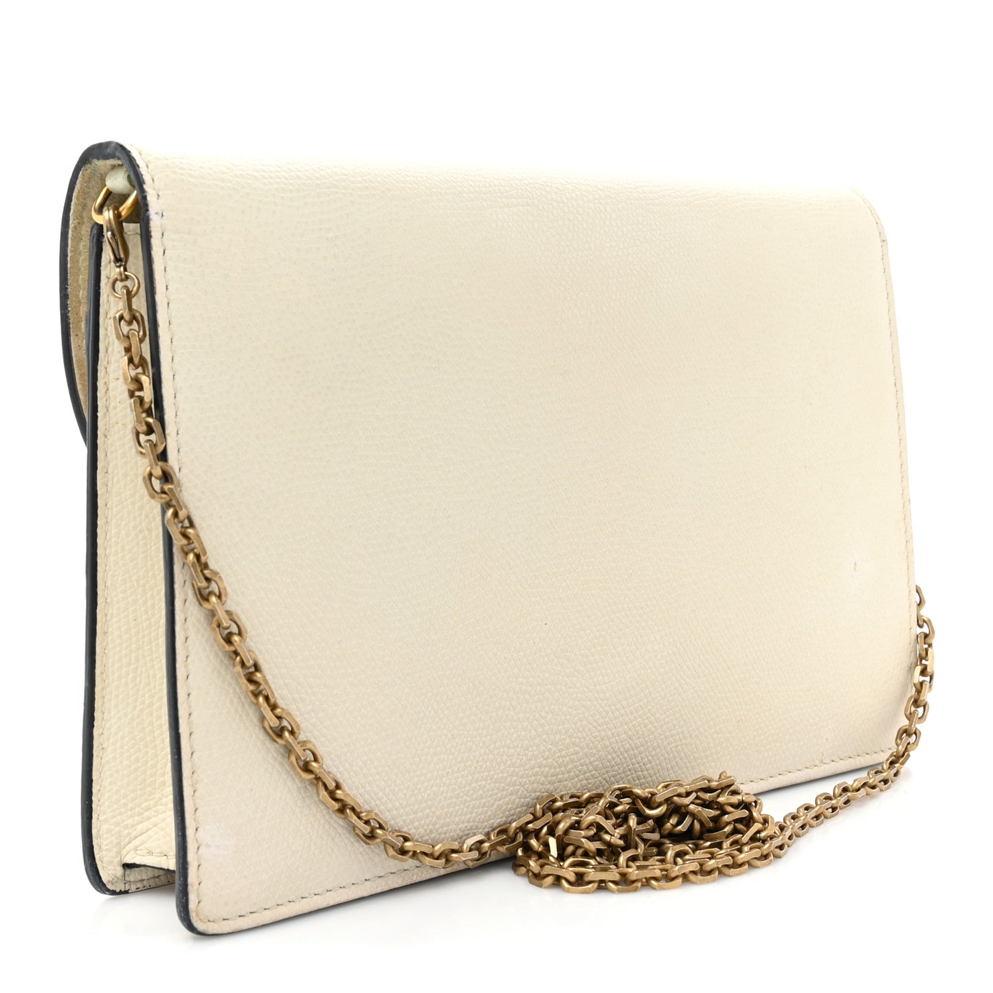 Grained Calfskin Saddle Chain Pouch Off White