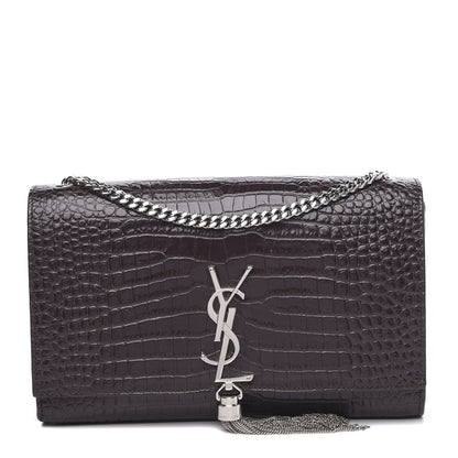 Saint Laurent Calfskin Crocodile Embossed Medium Classic Monogram Kate Tassel Satchel Amaranto 1 of 10