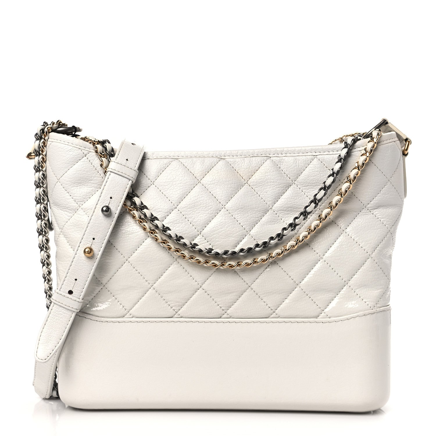 Chanel Patent Goatskin Quilted Medium Gabrielle Hobo White 1 of 11