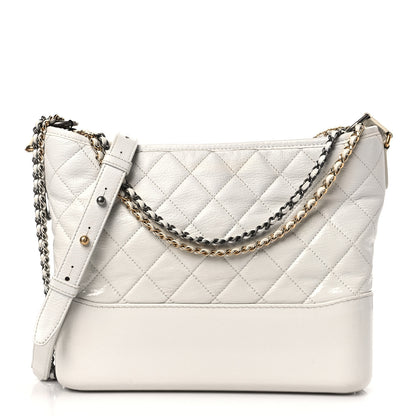 Chanel Patent Goatskin Quilted Medium Gabrielle Hobo White 1 of 11
