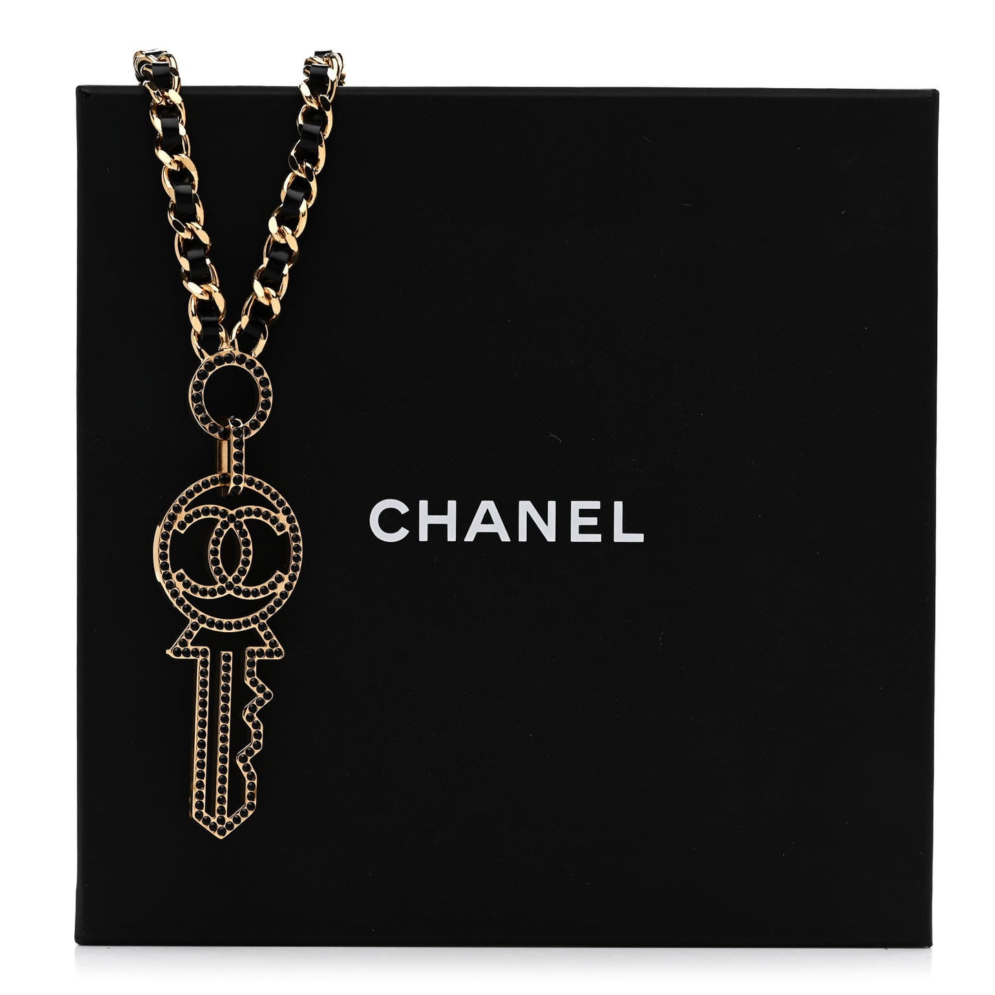 Patent Crystal Key Necklace Gold Black