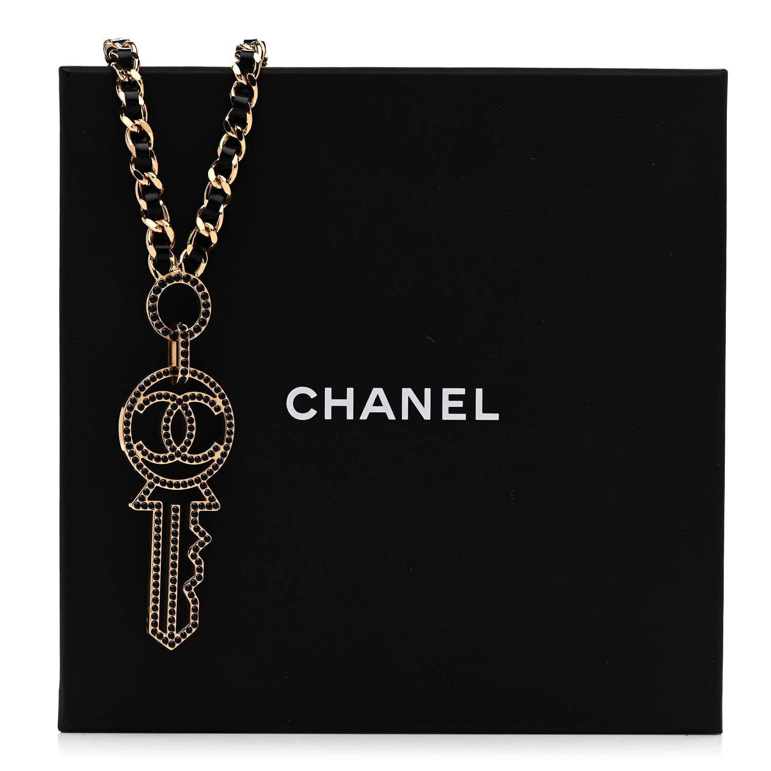 Chanel Patent Crystal Key Necklace Gold Black 6 of 6