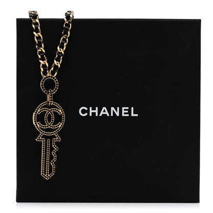 Chanel Patent Crystal Key Necklace Gold Black 6 of 6