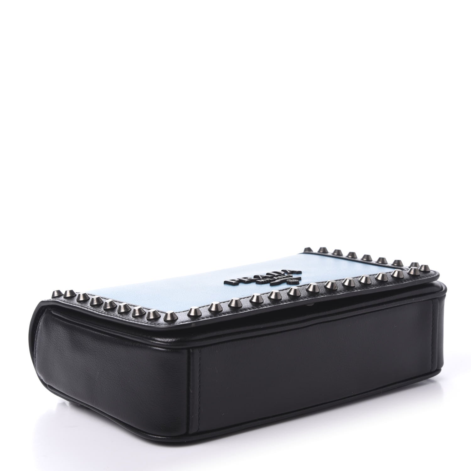 Prada Glace Calfskin Studded Crossbody Turchese Black 4 of 9